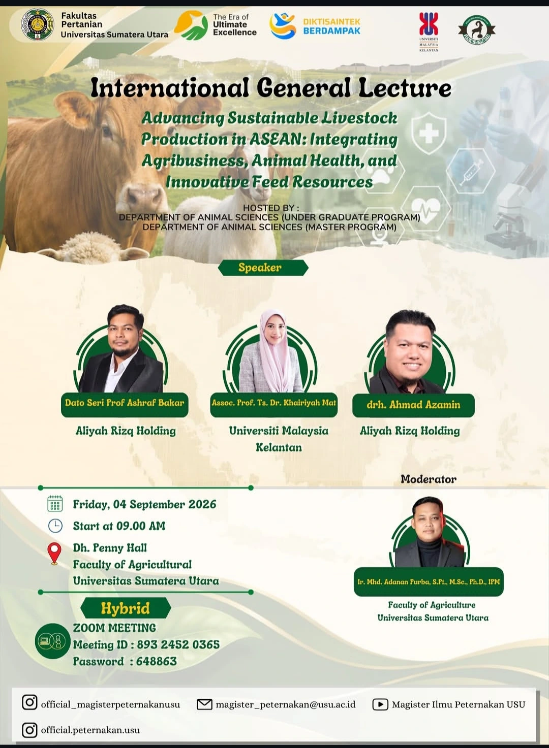 Undergraduate and Master’s Programs in Animal Science, FP USU, Hold International General Lecture on Sustainable Livestock Production in ASEAN